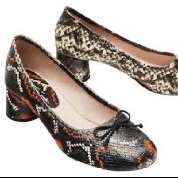 Zara Basic - Snake Print High Heel Leather Ballerinas - Size 37 - Picture 7 of 7
